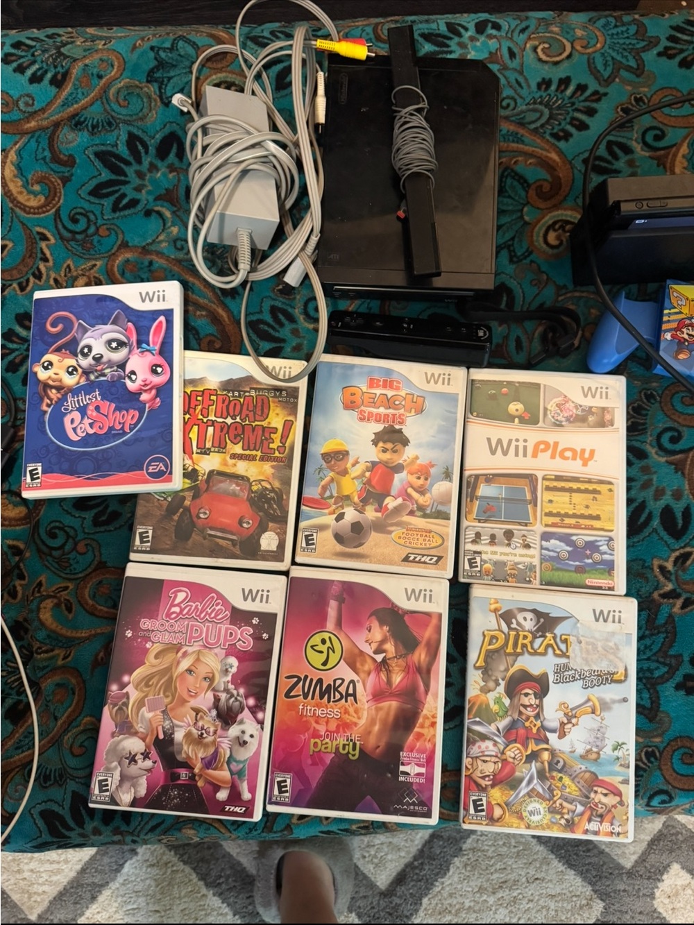 Nintendo Black Wii Console Bundle with Assorted Game Cases